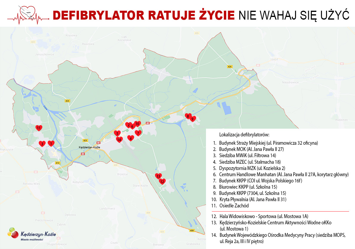 mapa defibrylatory